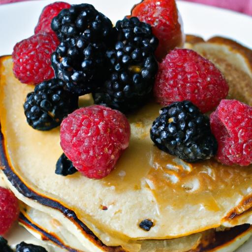 Fluffy whole Wheat Pancakes Topped with Fresh Berries Delight
