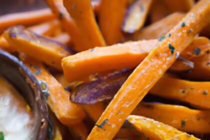 Crispy Sweet Potato Fries with Zesty Garlic Aioli Dip