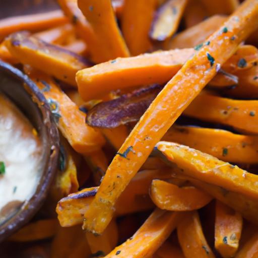 Crispy Sweet Potato Fries with Zesty Garlic Aioli Dip